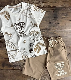 Kahve krem şortlu takım