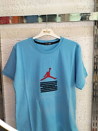 Mavi Kabartma Baskılı Tshirt