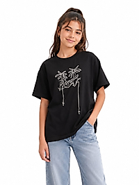 Siyah Palmiye Desenli Tshirt Tişört