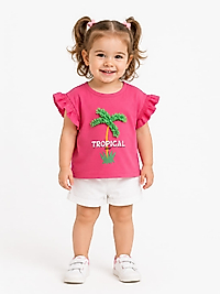 Pembe Palmiye Desenli Tshirt