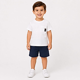 Erkek Bebek Beyaz Tshirt Lacivert Şort Takım