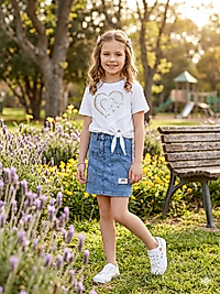 Kot Denim Etekli Beyaz Tshirt Takım