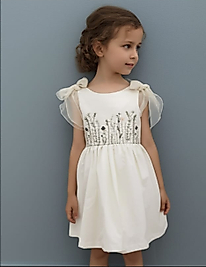 Krem katman tüllü elbise