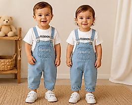 Kız-Erkek Bebek Çocuk Bayramlık Kot Salopet Tulum Salopet Ve Tshirt