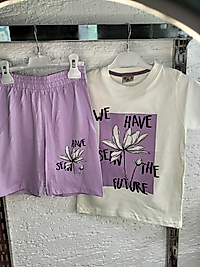 Mor Çiçek Baskılı Takım