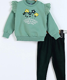 Kız Bebek Yeşil Kadife Takım