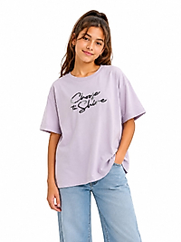 Mor Nakış Yazılı Tshirt Tişört